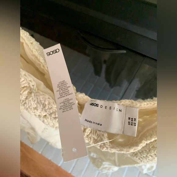 ASOS DESIGN crochet babydoll mini sundress in eyelet in cream US 14 - Picture 5 of 6